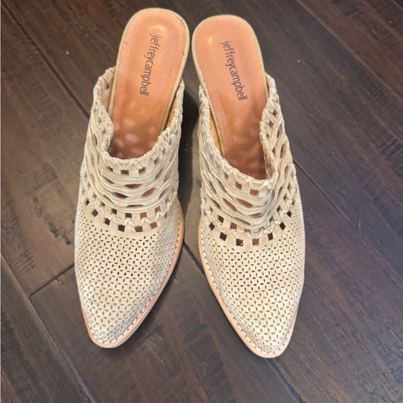 Anthropologie Jeffrey Campbell classic suede Favela woven mule heel size 9 - Picture 11 of 12